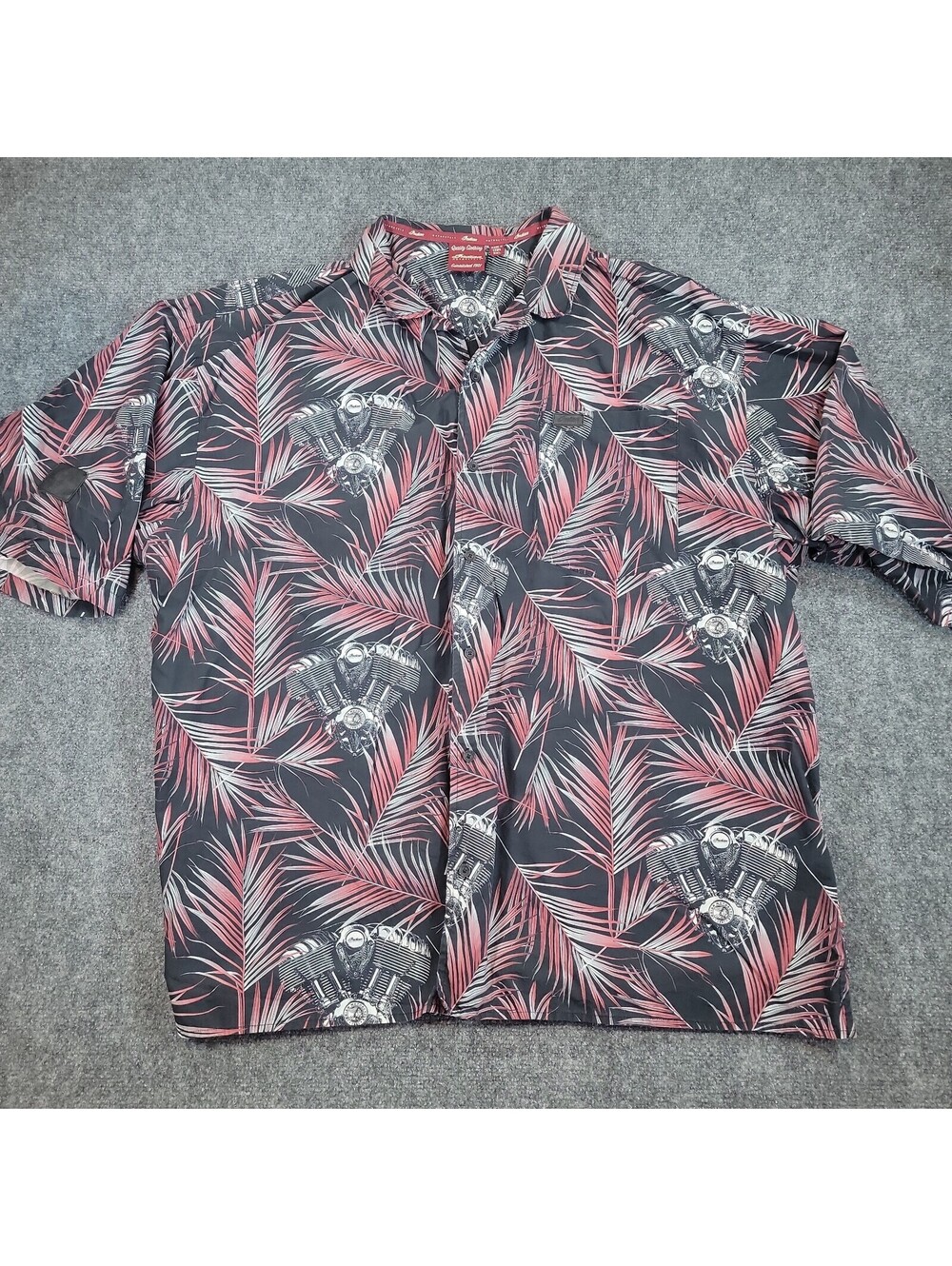 Indian Motorcycle Engine Print Shirt SZ 3XL Palm Leaf Resort Button Up Biker 524